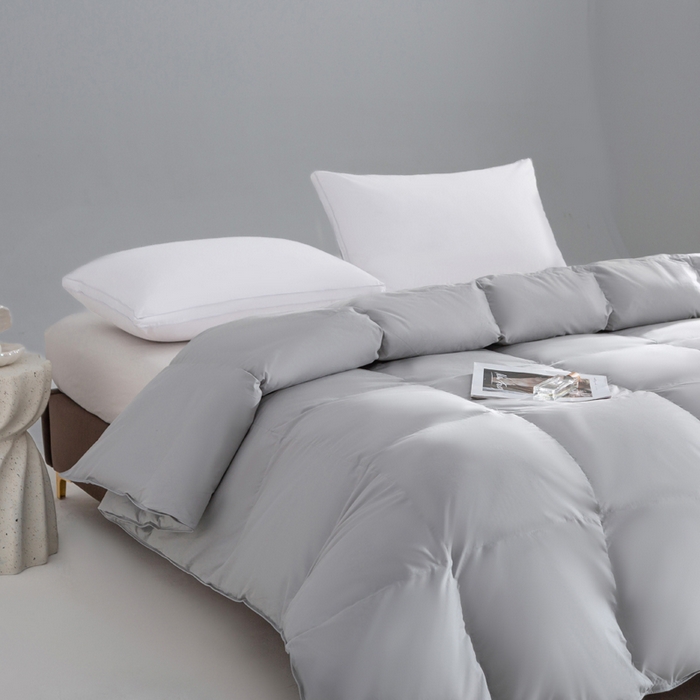 91家纺网 家纺一手货源 找家纺 明羽羽绒 2025新款全棉防羽布平面款羽绒被可定制鹅绒被鸭绒被被子被芯 平面款-浅灰