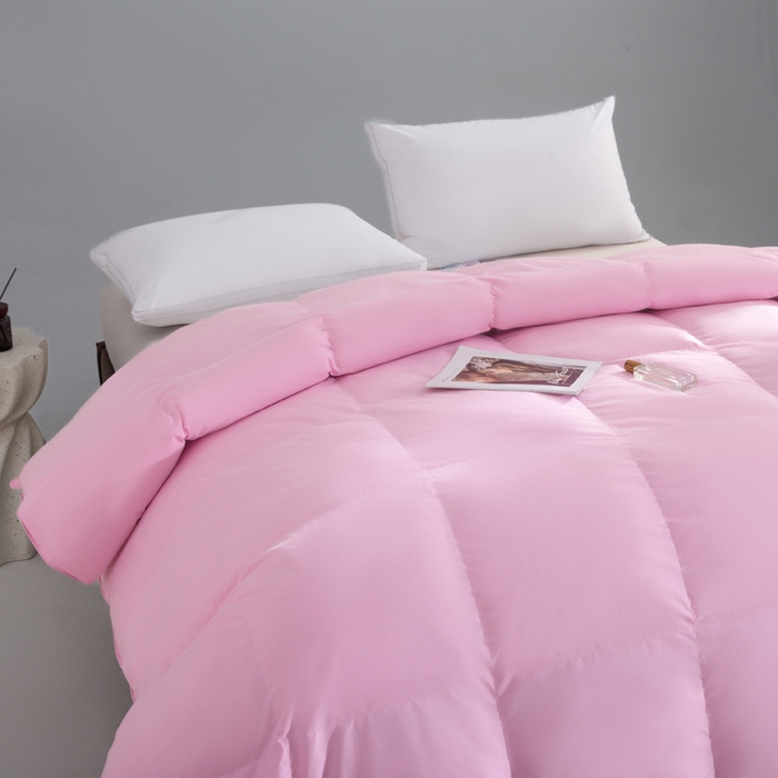 91家纺网 家纺一手货源 找家纺 明羽羽绒 2025新款全棉防羽布平面款羽绒被可定制鹅绒被鸭绒被被子被芯 平面款-少女粉