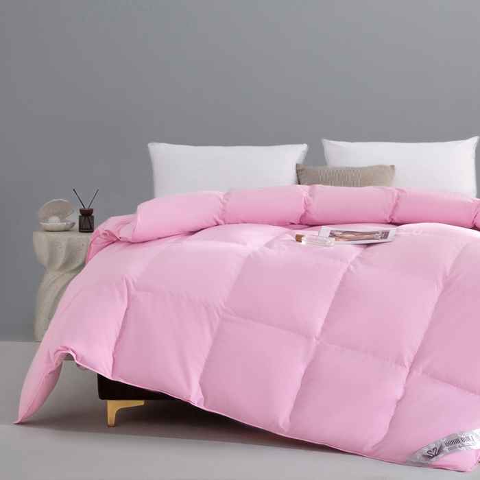 91家纺网 家纺一手货源 找家纺 明羽羽绒 2025新款全棉防羽布平面款羽绒被可定制鹅绒被鸭绒被被子被芯 平面款-少女粉