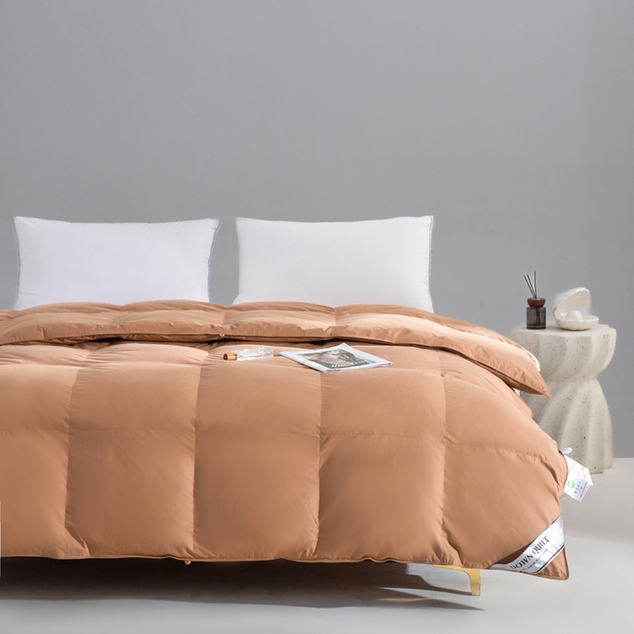 91家纺网 家纺一手货源 找家纺 明羽羽绒 2025新款全棉防羽布平面款羽绒被可定制鹅绒被鸭绒被被子被芯 平面款-深咖