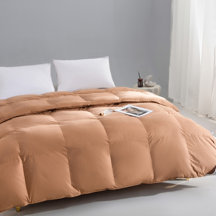 91家纺网 家纺一手货源 找家纺 明羽羽绒 2025新款全棉防羽布平面款羽绒被可定制鹅绒被鸭绒被被子被芯 平面款-深咖