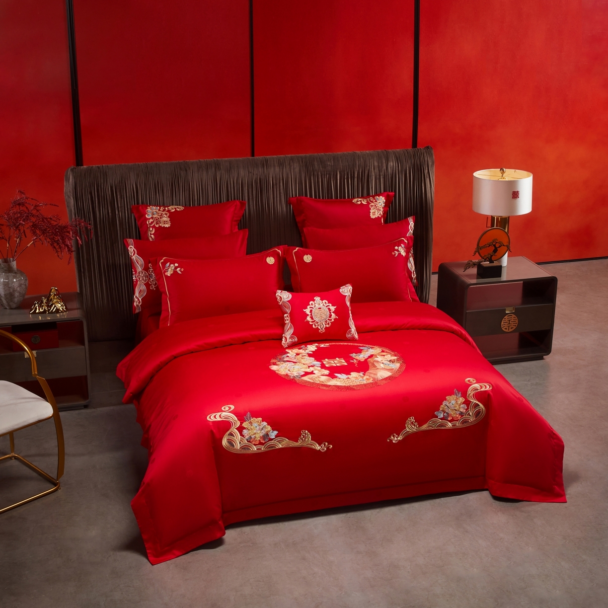 91家纺网 家纺一手货源 找家纺 宏羽纺家纺 2025新款高支高密纯棉婚庆系列四件套 诗情花语