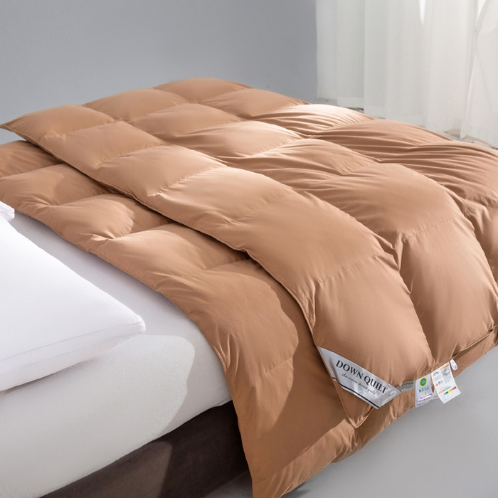 91家纺网 家纺一手货源 找家纺 明羽羽绒 2025新款全棉防羽布平面款羽绒被可定制鹅绒被鸭绒被被子被芯 平面款-深咖