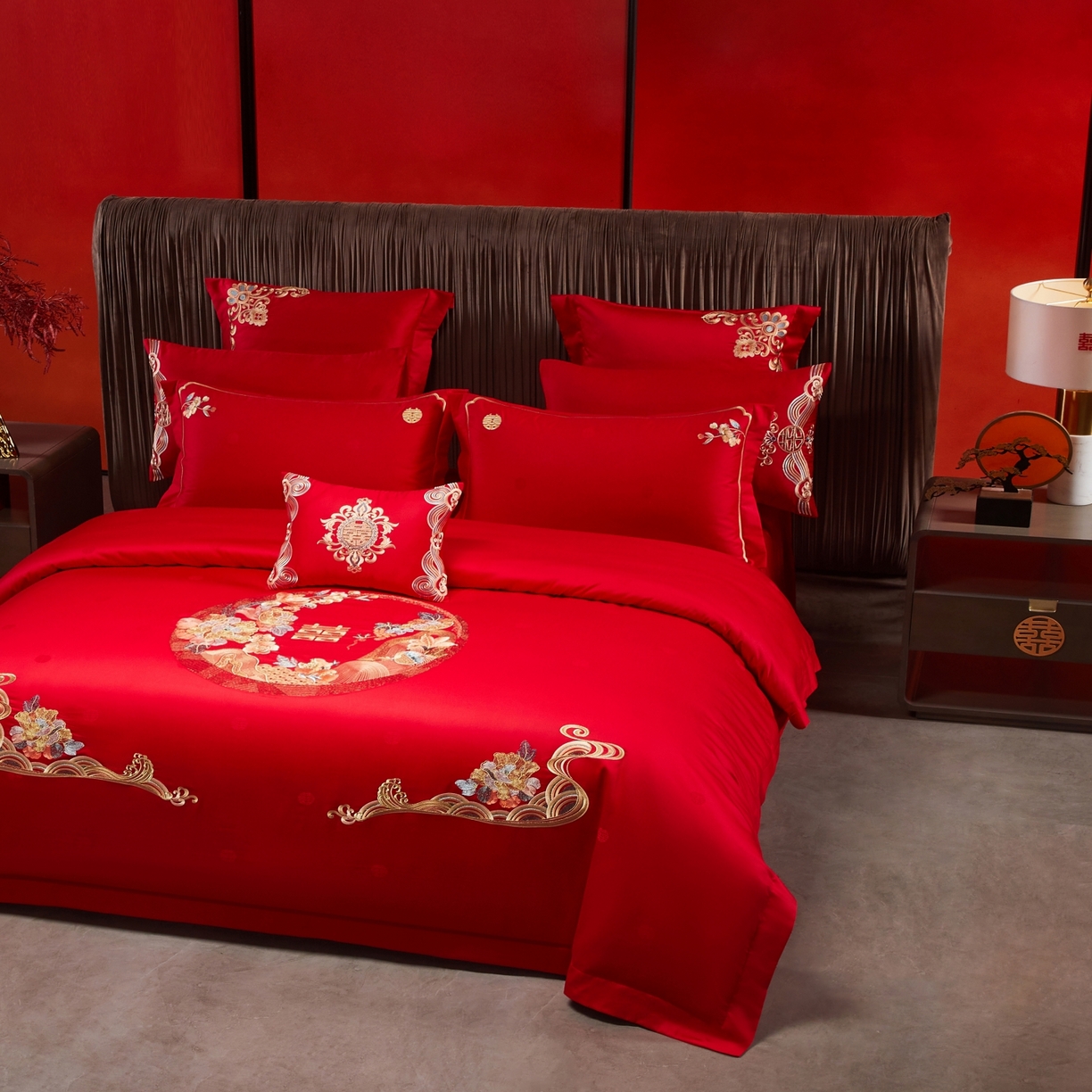 91家纺网 家纺一手货源 找家纺 宏羽纺家纺 2025新款高支高密纯棉婚庆系列四件套 诗情花语