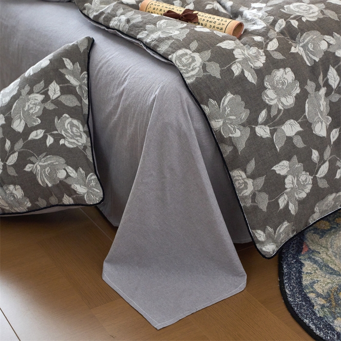 91家纺网 家纺一手货源 找家纺 兰紫橙家纺 2025新款全棉纯棉嵌边色织提花四件套 玫瑰之约-咖啡