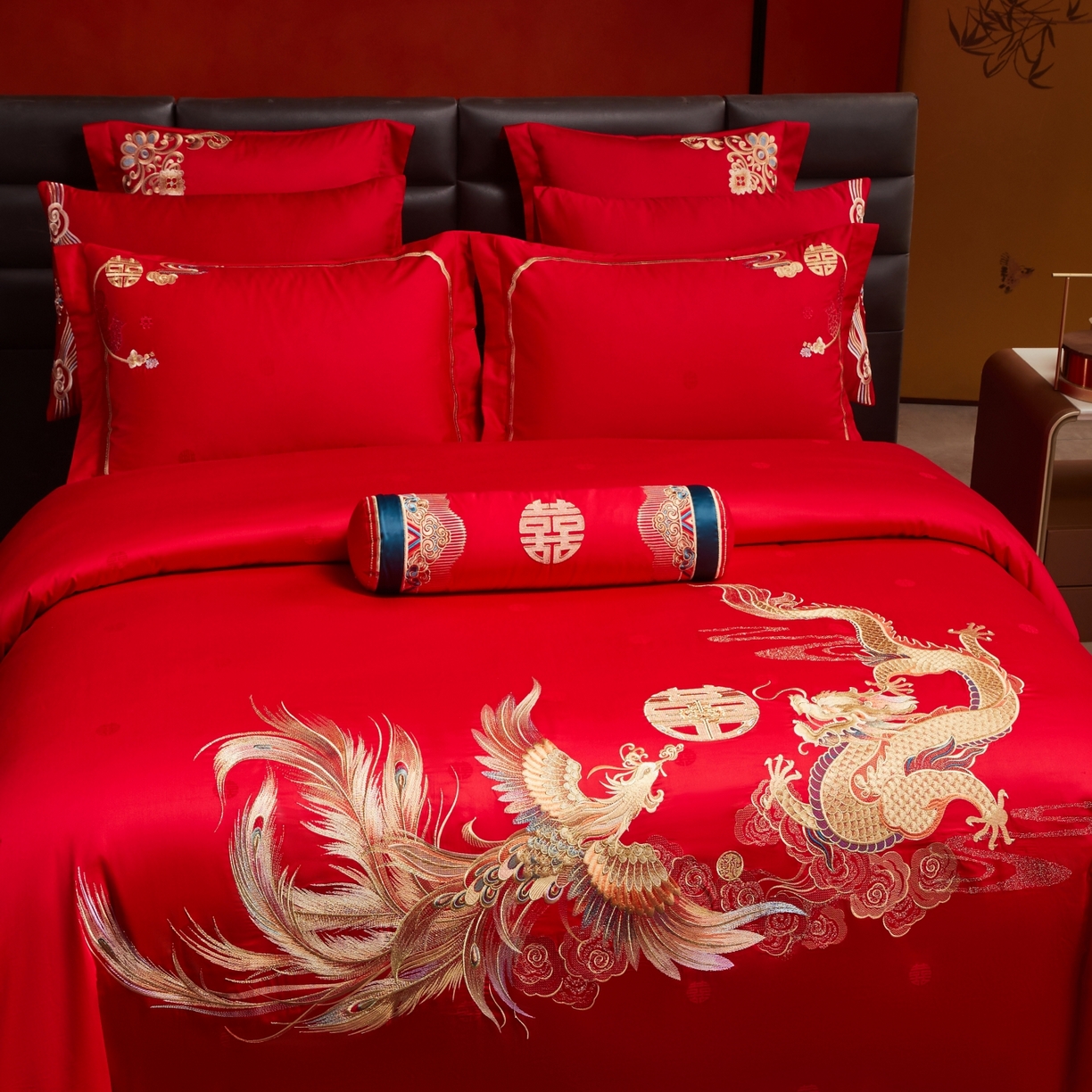 91家纺网 家纺一手货源 找家纺 宏羽纺家纺 2025新款高支高密纯棉婚庆系列四件套 新龙凤爱恋