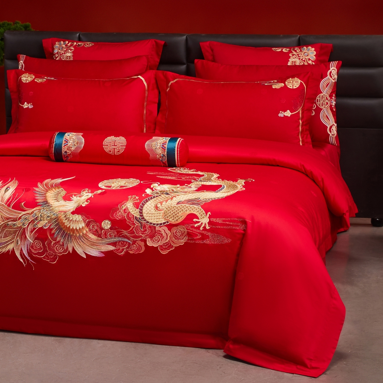 91家纺网 家纺一手货源 找家纺 宏羽纺家纺 2025新款高支高密纯棉婚庆系列四件套 新龙凤爱恋