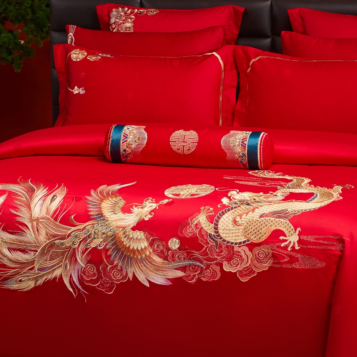 91家纺网 家纺一手货源 找家纺 宏羽纺家纺 2025新款高支高密纯棉婚庆系列四件套 新龙凤爱恋