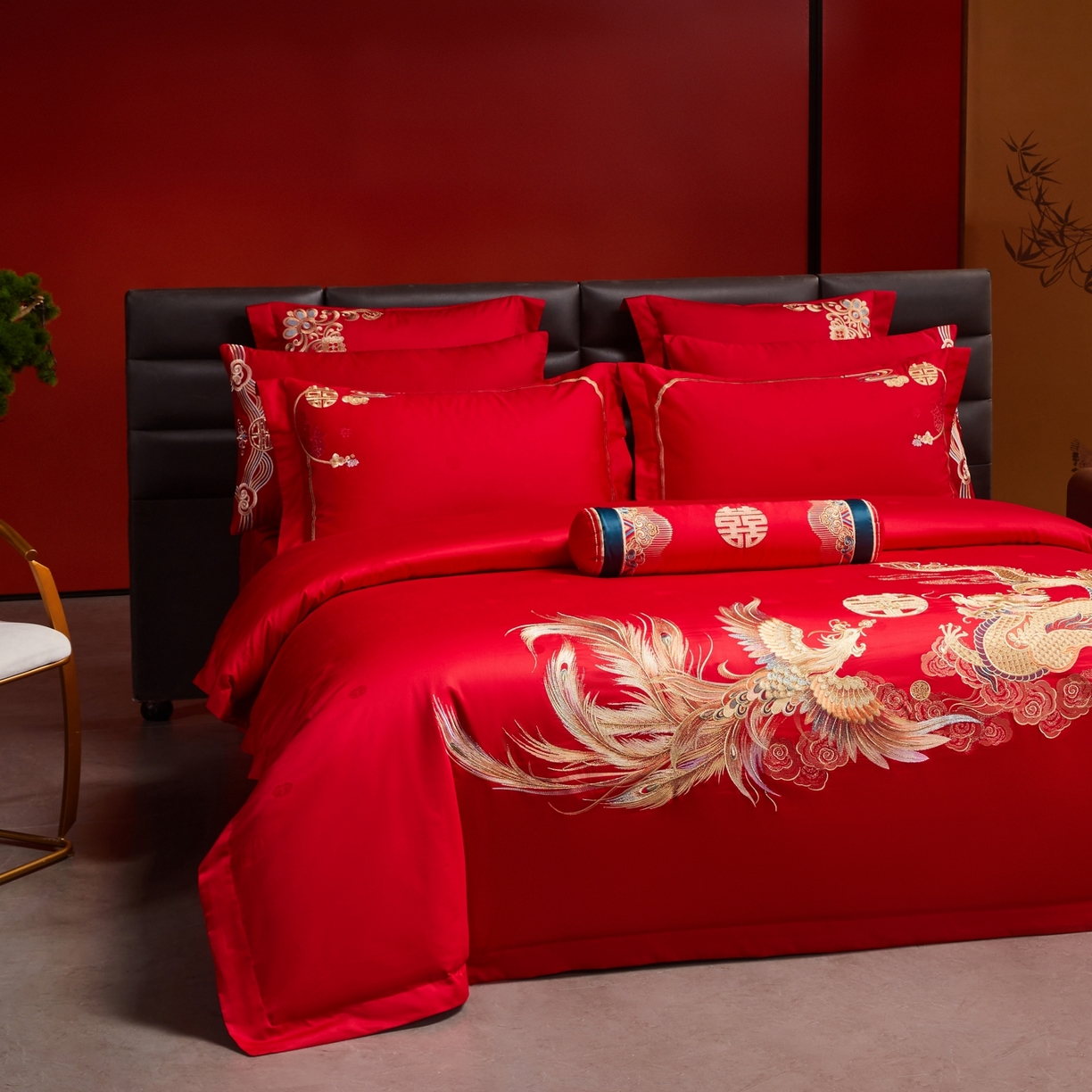 91家纺网 家纺一手货源 找家纺 宏羽纺家纺 2025新款高支高密纯棉婚庆系列四件套 新龙凤爱恋