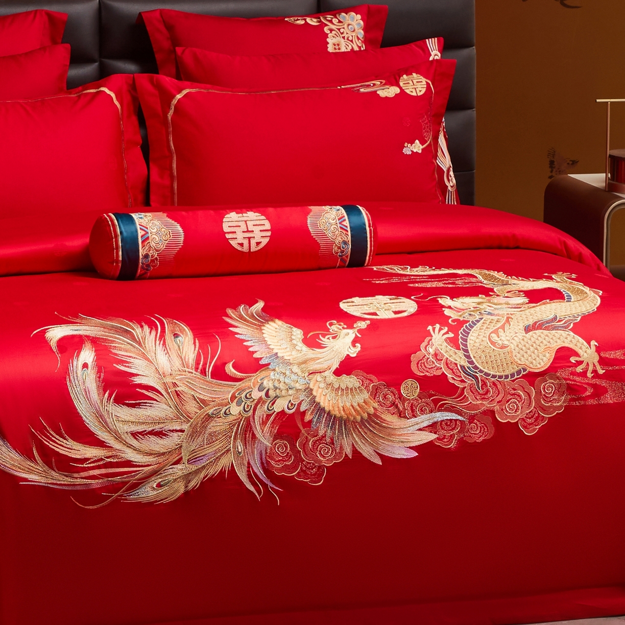 91家纺网 家纺一手货源 找家纺 宏羽纺家纺 2025新款高支高密纯棉婚庆系列四件套 新龙凤爱恋