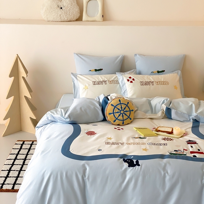 91家纺网 家纺一手货源 找家纺 （总）星野 2025新款秋冬双股澳棉纯棉四件套-海岸线