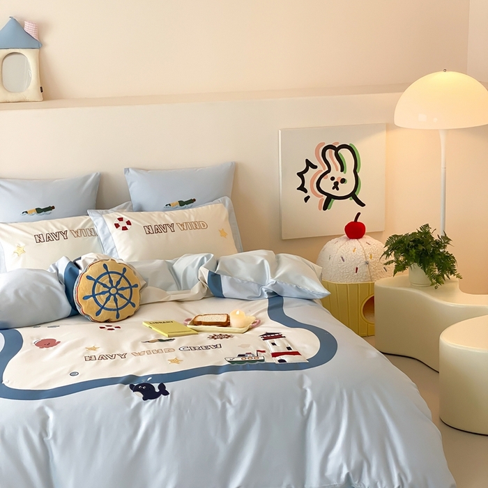 91家纺网 家纺一手货源 找家纺 （总）星野 2025新款秋冬双股澳棉纯棉四件套-海岸线