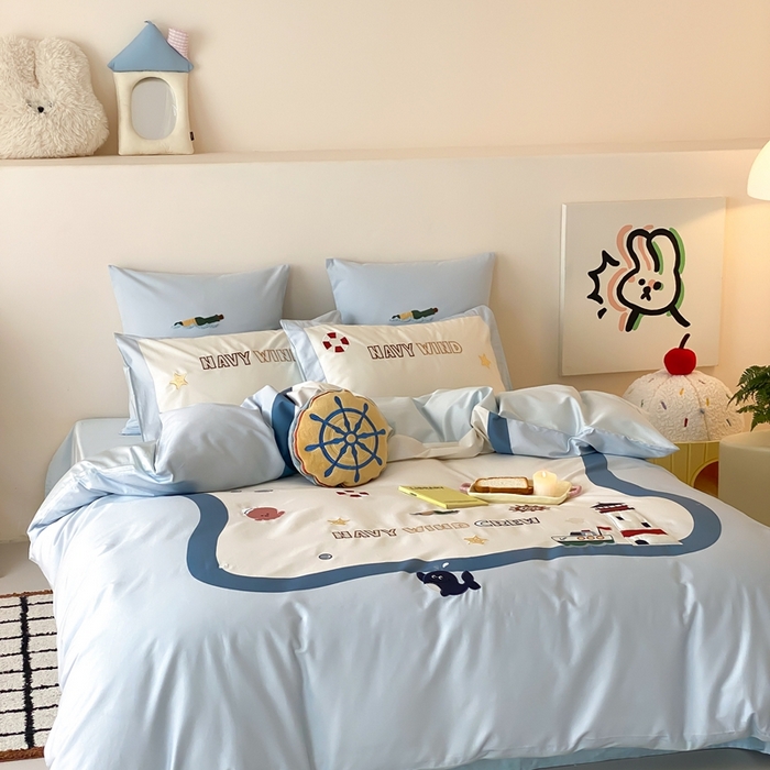 91家纺网 家纺一手货源 找家纺 （总）星野 2025新款秋冬双股澳棉纯棉四件套-海岸线