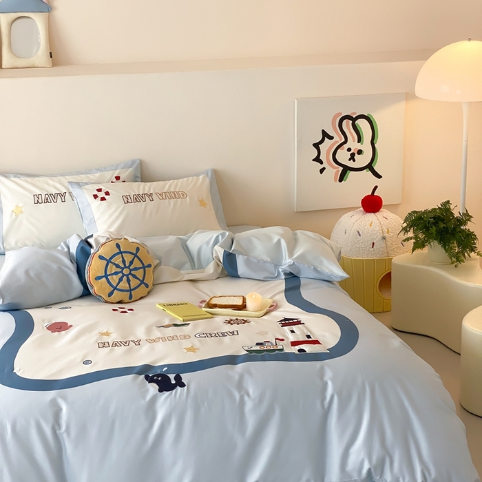 91家纺网 家纺一手货源 找家纺 （总）星野 2025新款秋冬双股澳棉纯棉四件套-海岸线