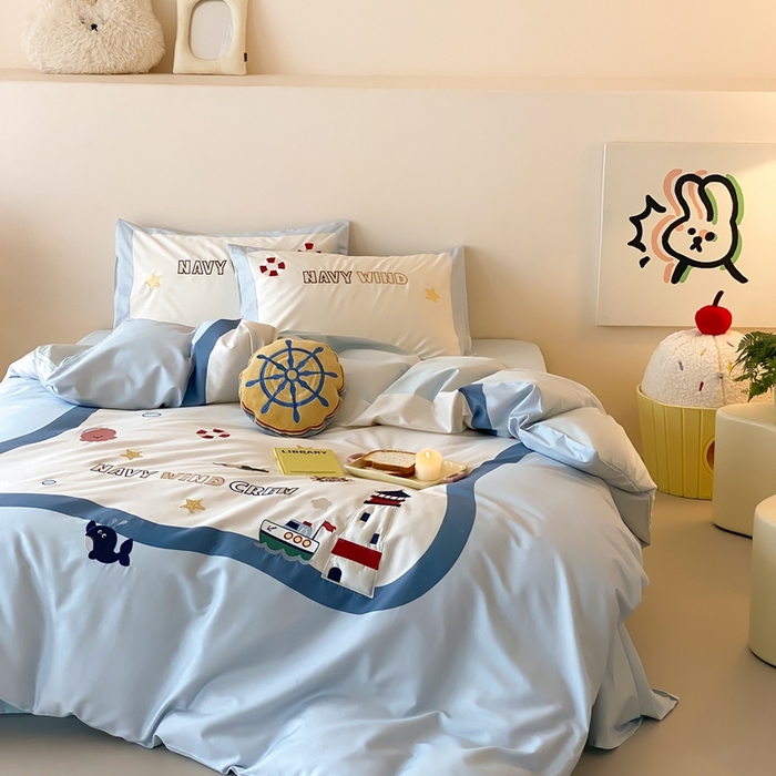 91家纺网 家纺一手货源 找家纺 （总）星野 2025新款秋冬双股澳棉纯棉四件套-海岸线