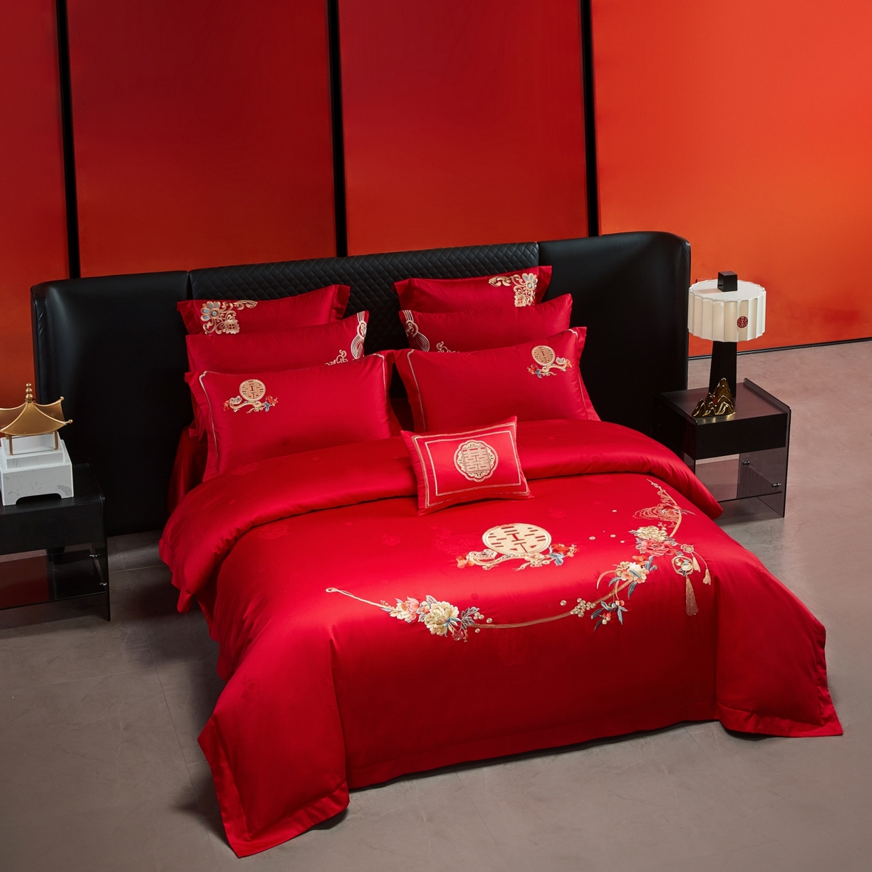 91家纺网 家纺一手货源 找家纺 宏羽纺家纺 2025新款高支高密纯棉婚庆系列四件套 永远花开