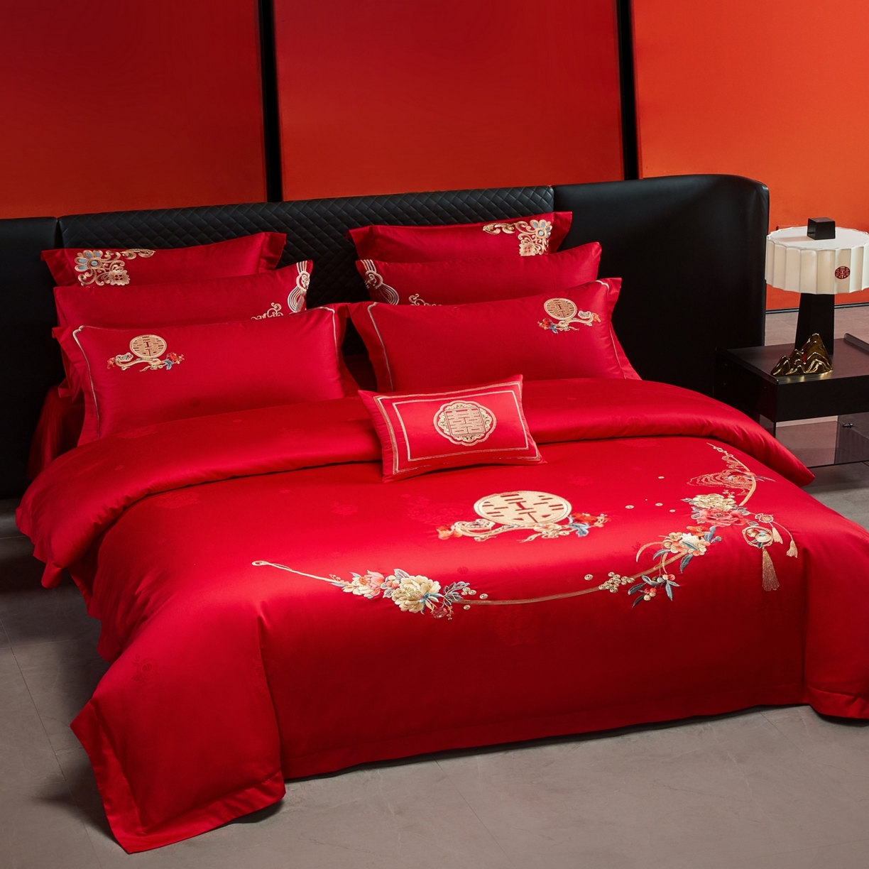 91家纺网 家纺一手货源 找家纺 宏羽纺家纺 2025新款高支高密纯棉婚庆系列四件套 永远花开