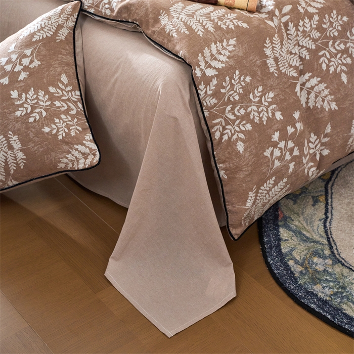 91家纺网 家纺一手货源 找家纺 兰紫橙家纺 2025新款全棉纯棉嵌边色织提花四件套 浅叶-红咖