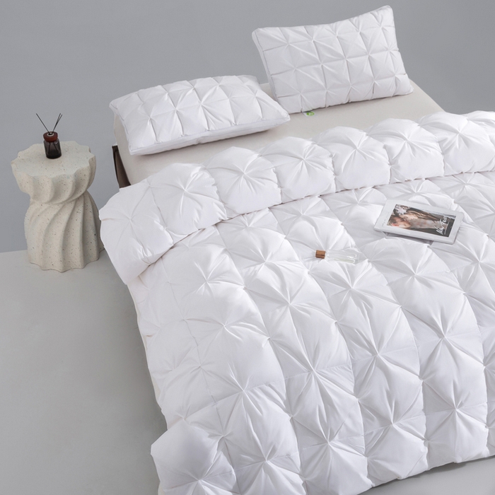 91家纺网 家纺一手货源 找家纺 明羽羽绒 2025新款全棉防羽布纽花款羽绒被可定制鹅绒被鸭绒被被子被芯 纽花款-纯白