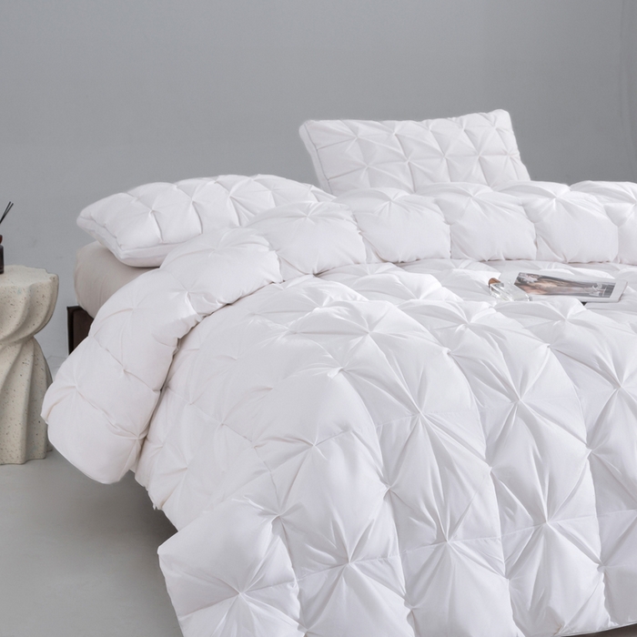 91家纺网 家纺一手货源 找家纺 明羽羽绒 2025新款全棉防羽布纽花款羽绒被可定制鹅绒被鸭绒被被子被芯 纽花款-纯白