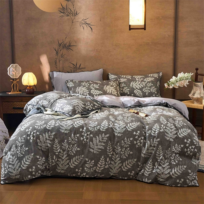 91家纺网 家纺一手货源 找家纺 兰紫橙家纺 2025新款全棉纯棉嵌边色织提花四件套 浅叶-咖啡