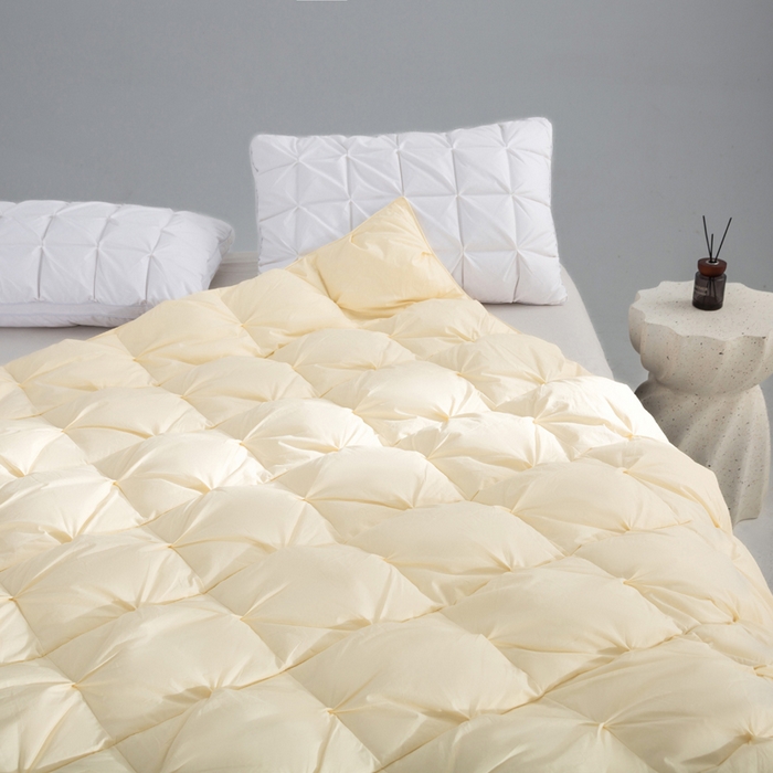 91家纺网 家纺一手货源 找家纺 明羽羽绒 2025新款全棉防羽布纽花款羽绒被可定制鹅绒被鸭绒被被子被芯 纽花款-奶油黄