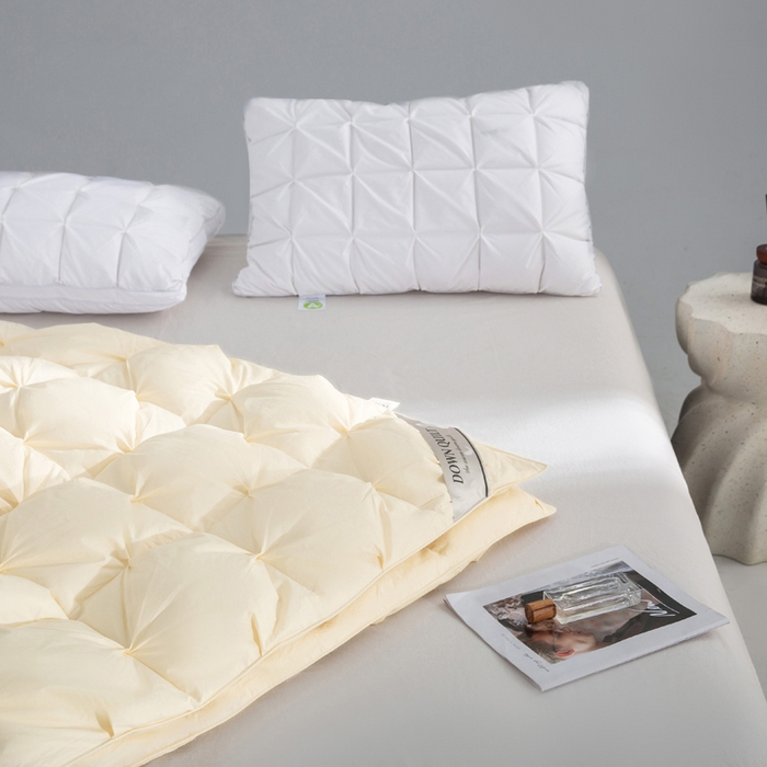 91家纺网 家纺一手货源 找家纺 明羽羽绒 2025新款全棉防羽布纽花款羽绒被可定制鹅绒被鸭绒被被子被芯 纽花款-奶油黄