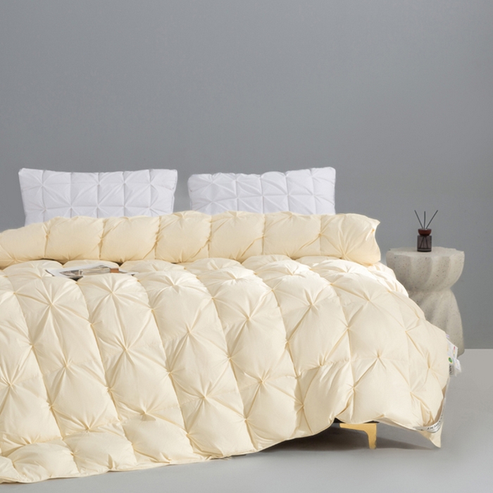 91家纺网 家纺一手货源 找家纺 明羽羽绒 2025新款全棉防羽布纽花款羽绒被可定制鹅绒被鸭绒被被子被芯 纽花款-奶油黄