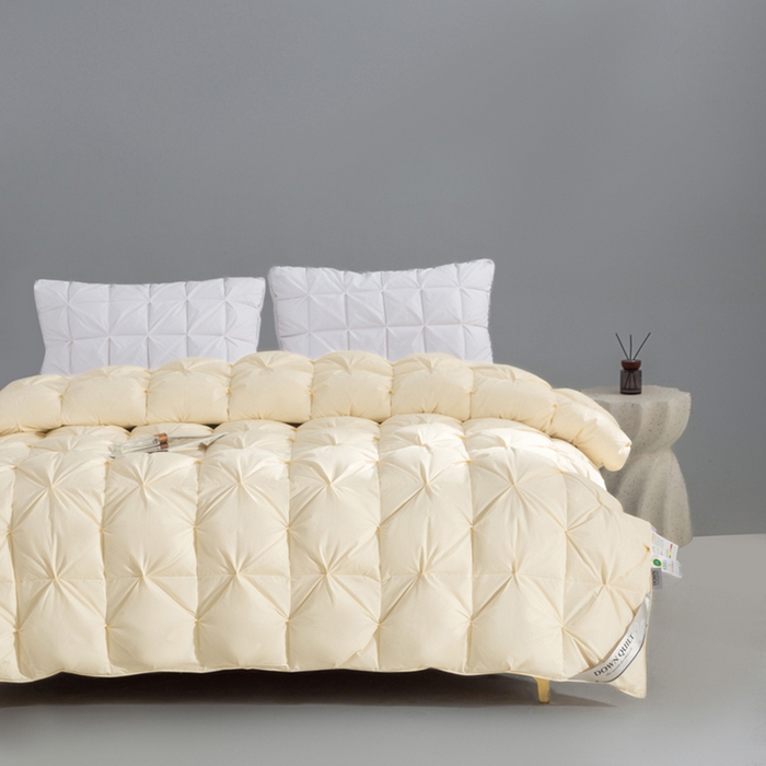 91家纺网 家纺一手货源 找家纺 明羽羽绒 2025新款全棉防羽布纽花款羽绒被可定制鹅绒被鸭绒被被子被芯 纽花款-奶油黄