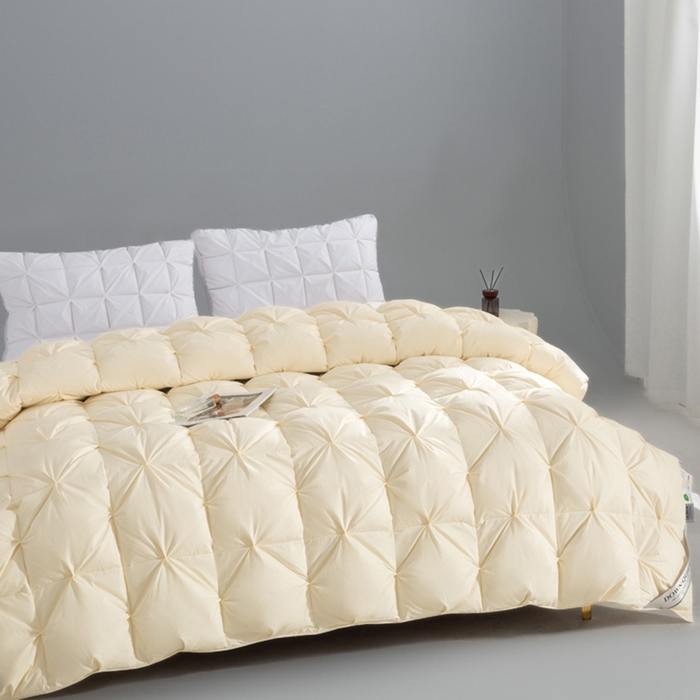 91家纺网 家纺一手货源 找家纺 明羽羽绒 2025新款全棉防羽布纽花款羽绒被可定制鹅绒被鸭绒被被子被芯 纽花款-奶油黄