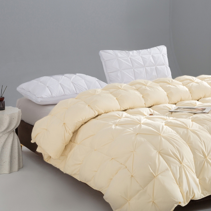 91家纺网 家纺一手货源 找家纺 明羽羽绒 2025新款全棉防羽布纽花款羽绒被可定制鹅绒被鸭绒被被子被芯 纽花款-奶油黄
