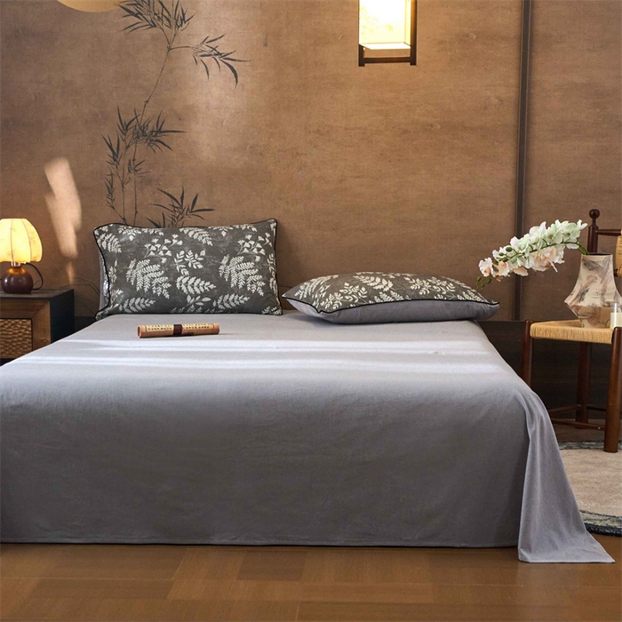 91家纺网 家纺一手货源 找家纺 兰紫橙家纺 2025新款全棉纯棉嵌边色织提花四件套 浅叶-咖啡