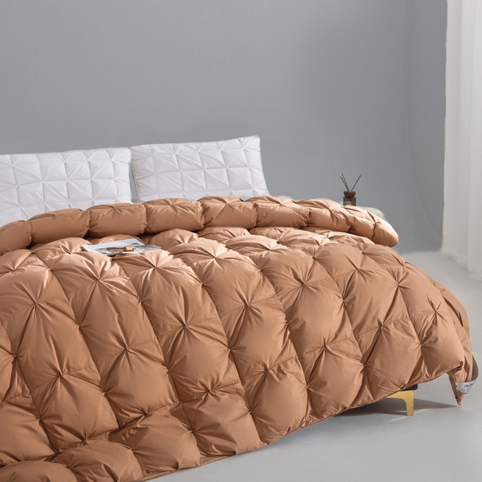 91家纺网 家纺一手货源 找家纺 明羽羽绒 2025新款全棉防羽布纽花款羽绒被可定制鹅绒被鸭绒被被子被芯 纽花款-深咖