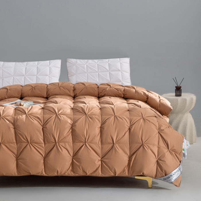 91家纺网 家纺一手货源 找家纺 明羽羽绒 2025新款全棉防羽布纽花款羽绒被可定制鹅绒被鸭绒被被子被芯 纽花款-深咖