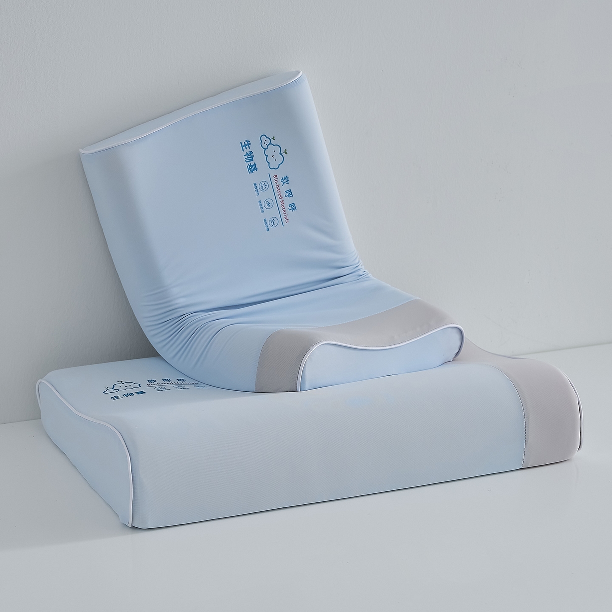 91家纺网 家纺一手货源 找家纺 鼎盛乳胶 2025新款软呼呼生物基枕枕头枕芯 软呼呼生物基枕-蓝