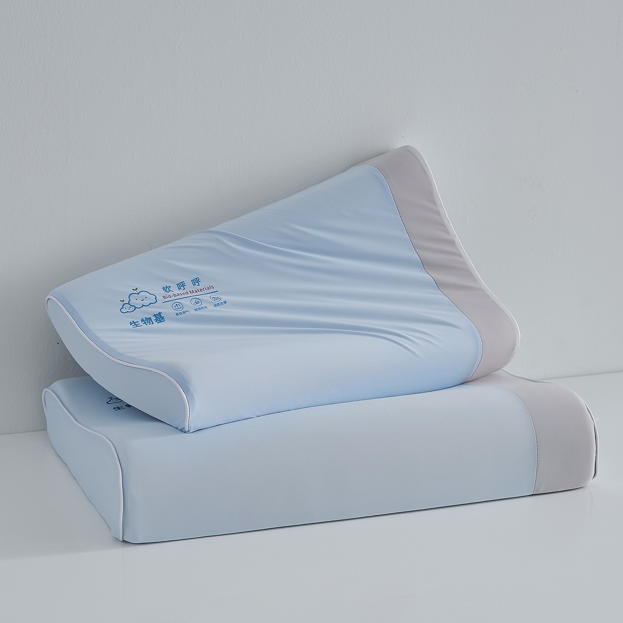 91家纺网 家纺一手货源 找家纺 鼎盛乳胶 2025新款软呼呼生物基枕枕头枕芯 软呼呼生物基枕-蓝