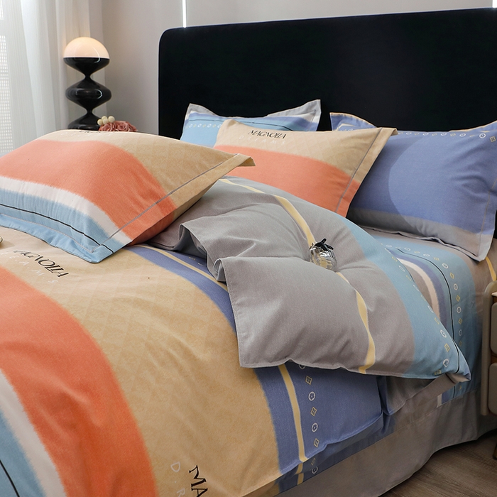 91家纺网 家纺一手货源 找家纺 馨雅家纺 2025新款全棉纯棉磨毛系列四件套 伽罗-蓝