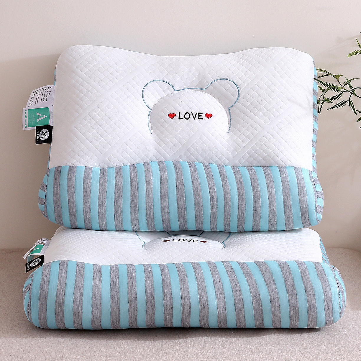 梦叶草 2025新款SPA护颈椎枕助睡眠情侣反牵引侧睡枕头枕芯 情侣LOVE护颈枕-蓝色