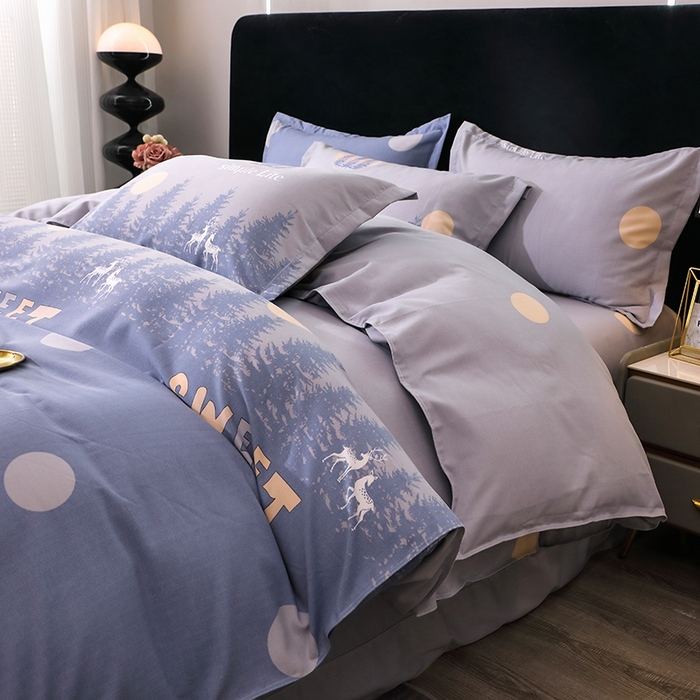 91家纺网 家纺一手货源 找家纺 馨雅家纺 2025新款全棉纯棉磨毛系列四件套 林深见鹿-灰