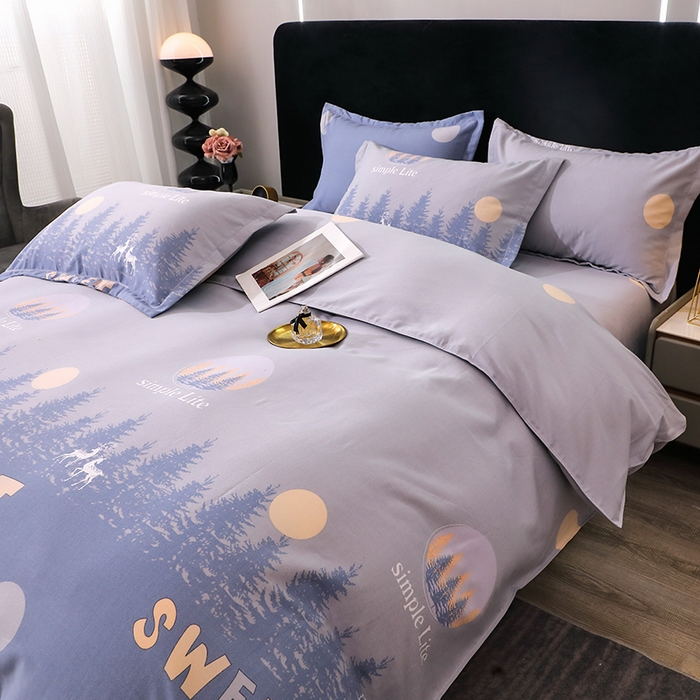 91家纺网 家纺一手货源 找家纺 馨雅家纺 2025新款全棉纯棉磨毛系列四件套 林深见鹿-灰