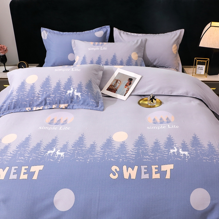 91家纺网 家纺一手货源 找家纺 馨雅家纺 2025新款全棉纯棉磨毛系列四件套 林深见鹿-灰