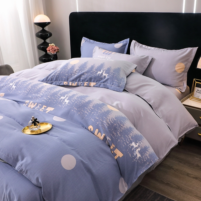 91家纺网 家纺一手货源 找家纺 馨雅家纺 2025新款全棉纯棉磨毛系列四件套 林深见鹿-灰