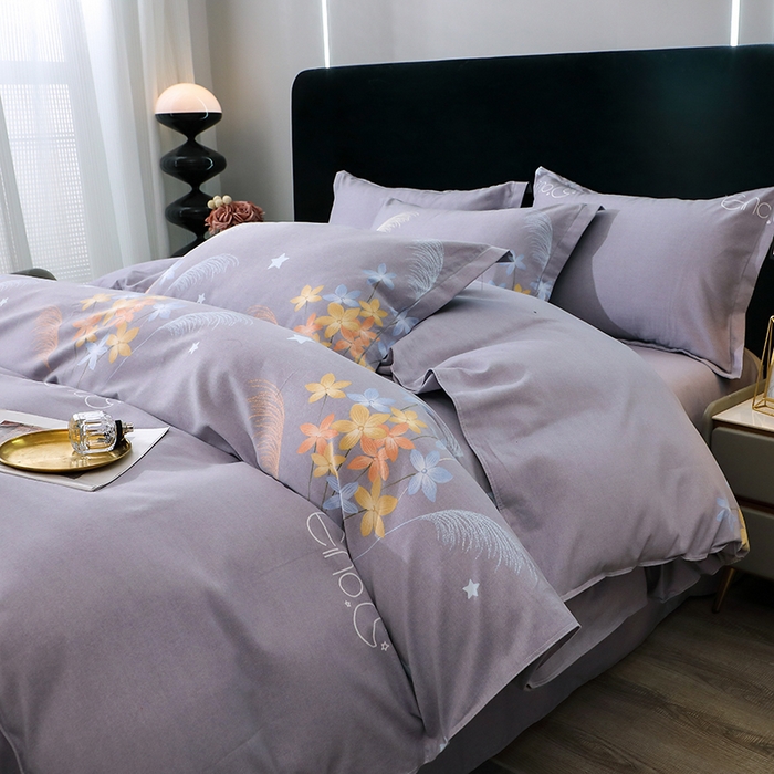 91家纺网 家纺一手货源 找家纺 馨雅家纺 2025新款全棉纯棉磨毛系列四件套 芦花-灰