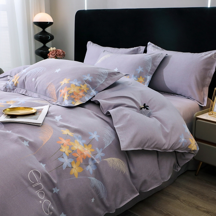 91家纺网 家纺一手货源 找家纺 馨雅家纺 2025新款全棉纯棉磨毛系列四件套 芦花-灰