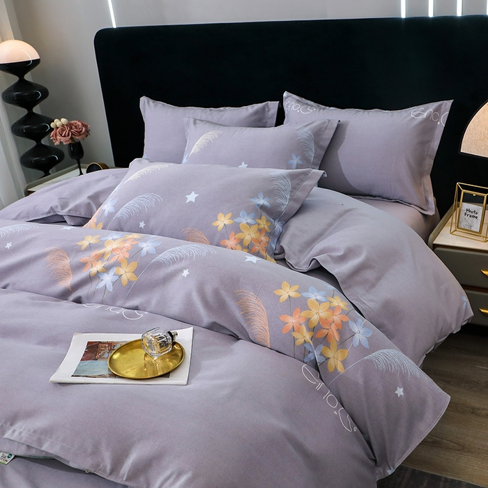 91家纺网 家纺一手货源 找家纺 馨雅家纺 2025新款全棉纯棉磨毛系列四件套 芦花-灰