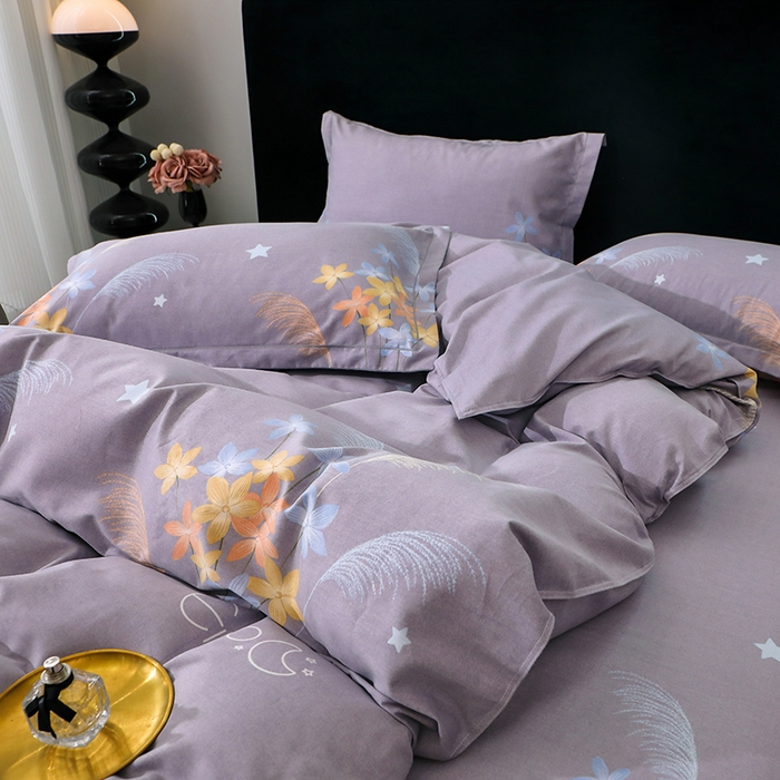 91家纺网 家纺一手货源 找家纺 馨雅家纺 2025新款全棉纯棉磨毛系列四件套 芦花-灰