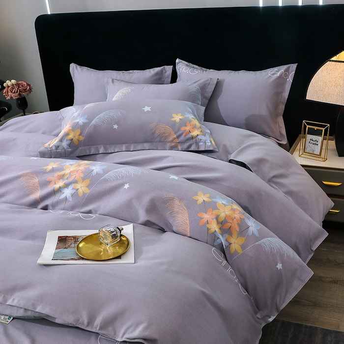 91家纺网 家纺一手货源 找家纺 馨雅家纺 2025新款全棉纯棉磨毛系列四件套 芦花-灰