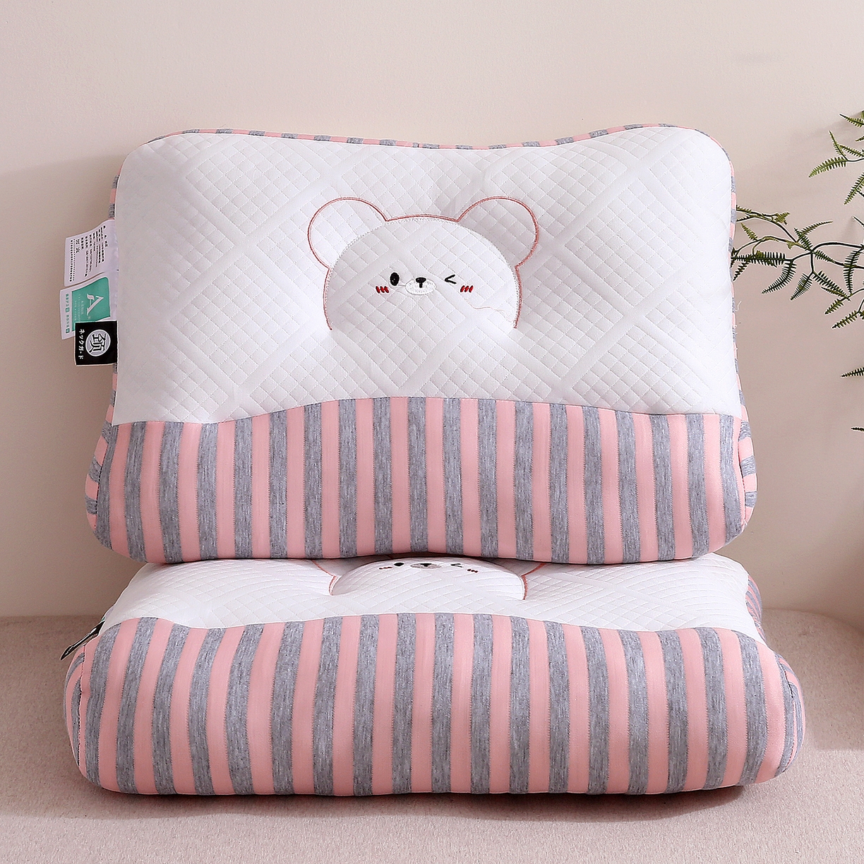 梦叶草 2025新款SPA护颈椎枕助睡眠情侣反牵引侧睡枕头枕芯 情侣笑脸护颈枕-粉色