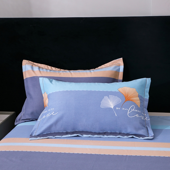 91家纺网 家纺一手货源 找家纺 馨雅家纺 2025新款全棉纯棉磨毛系列四件套 若雨千叶-蓝