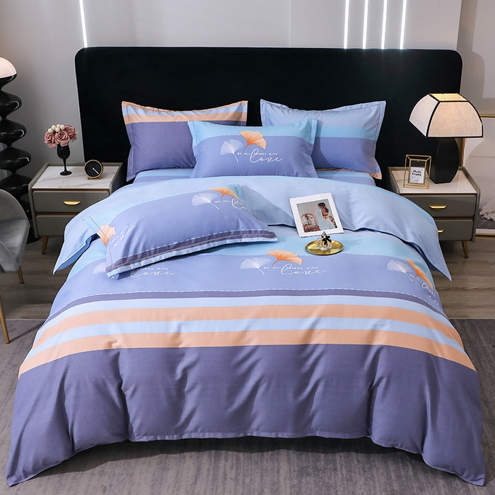 91家纺网 家纺一手货源 找家纺 馨雅家纺 2025新款全棉纯棉磨毛系列四件套 若雨千叶-蓝